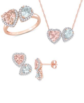 Macy's Morganite Aquamarine Diamond Halo Jewelry Collection In 14k Rose Gold
