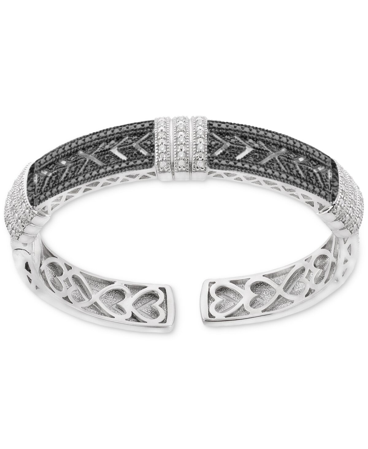 Macy's Diamond Cuff Bangle Bracelet (1/4 ct. t.w.) in Sterling Silver & Black Rhodium-Plate - Sterling Silver