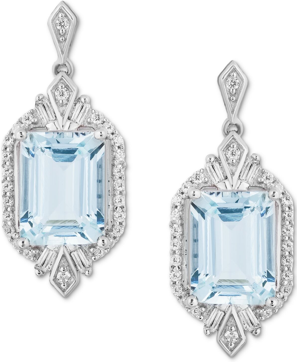 Disney Enchanted Disney Fine Jewelry Aquamarine (1 ct. t.w.) & Diamond (1/4 ct. t.w.) Elsa Drop Earrings in Sterling Silver - Sterling Silver