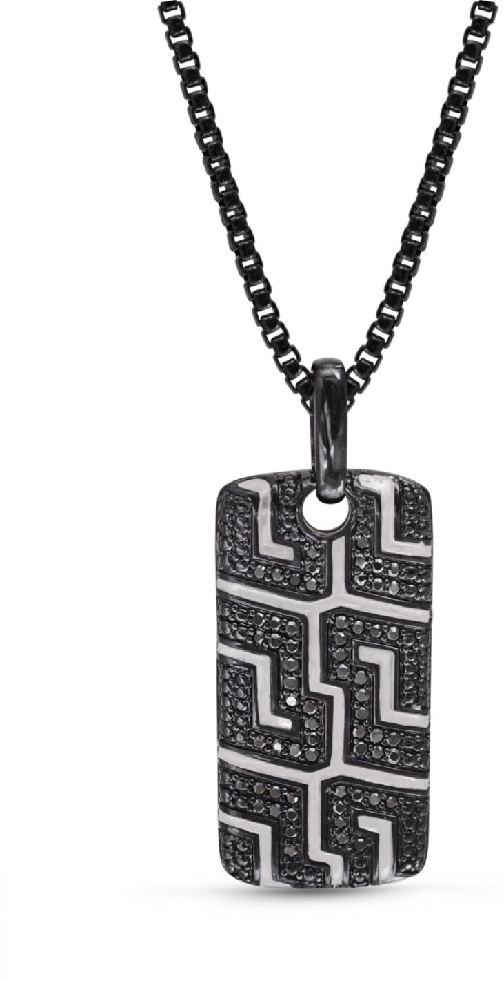 LuvMyJewelry Sterling Silver Black Diamond Pro Rider Design Rhodium Plated Tire Tread Tag Chain