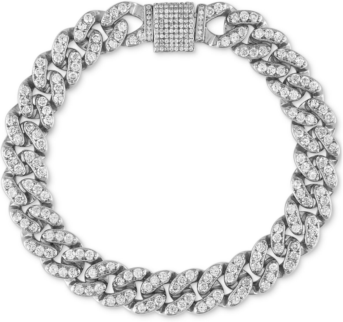 Macy's Men's Cubic Zirconia Curb Link Chain Bracelet in Sterling Silver - Silver