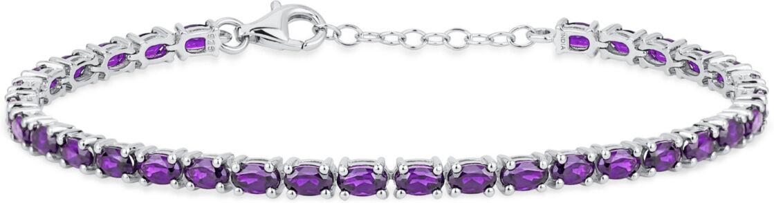 Bling Jewelry Simple Strand Natural Purple Amethyst Tennis Bracelet For Women .925 Sterling Silver February Birthstone 7-7.5 Inch - Purple