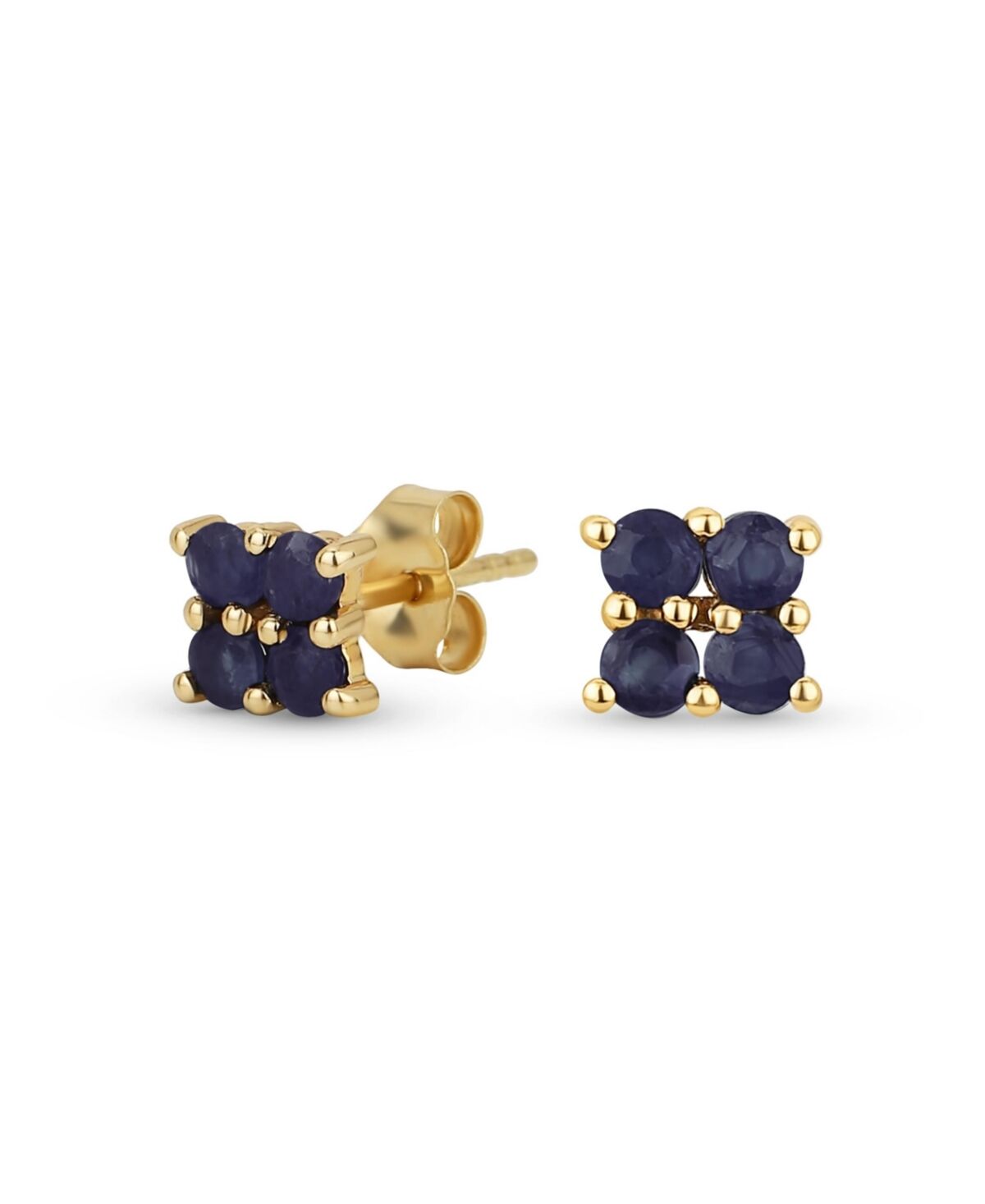Bling Jewelry Minimalist Geometric Genuine 14K Yellow Gold Square Gemstone Stud Earrings for Women Teens - Blue