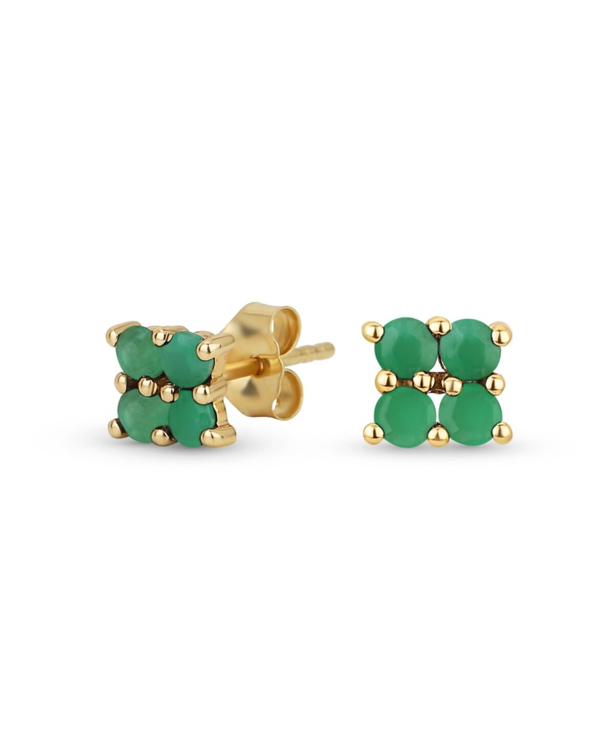 Bling Jewelry Minimalist Geometric Genuine 14K Yellow Gold Square Gemstone Stud Earrings for Women Teens - Green