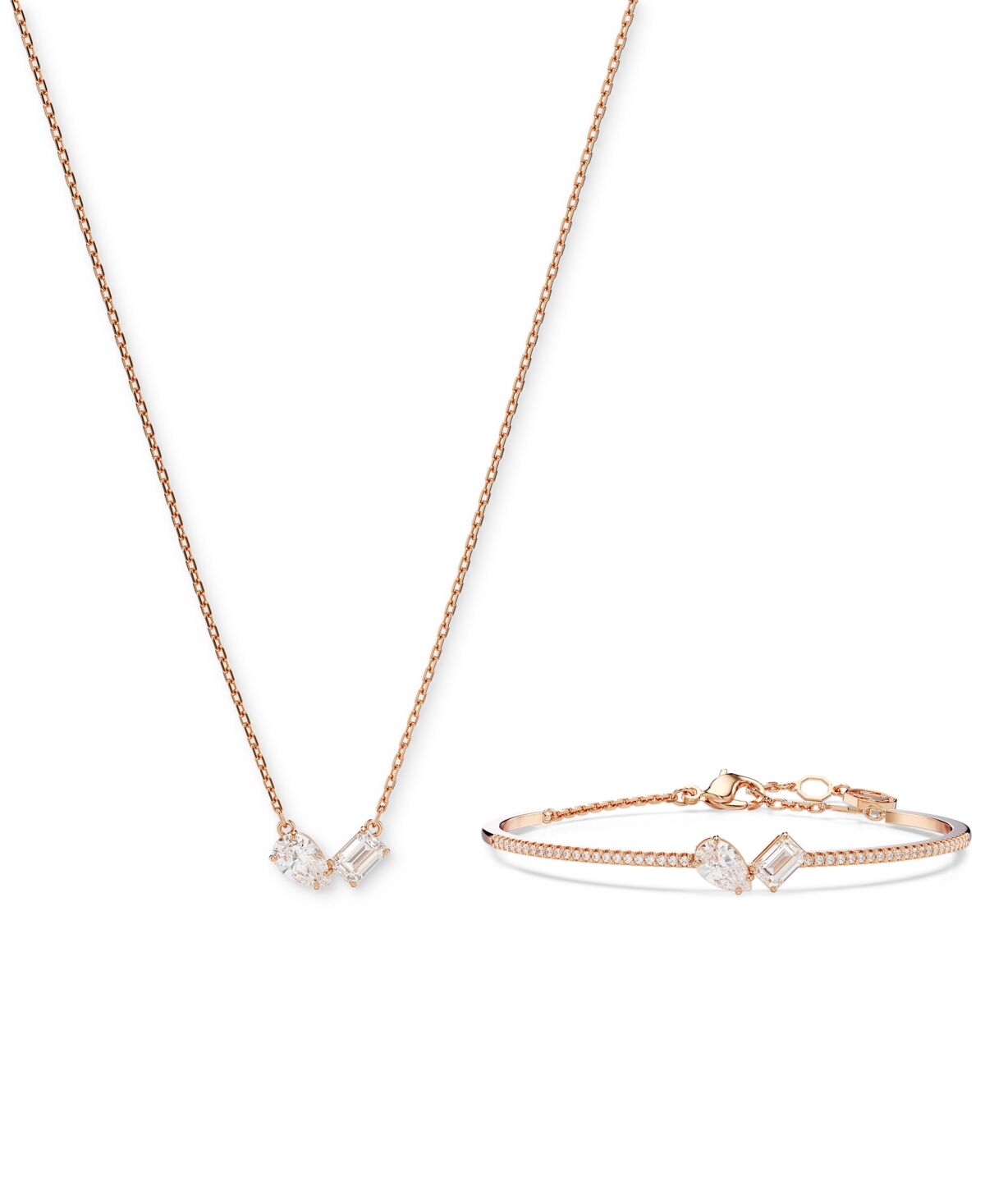 Swarovski Rose Gold-Tone Mesmera Mixed Cuts Bangle Bracelet & Pendant Necklace Set, 15