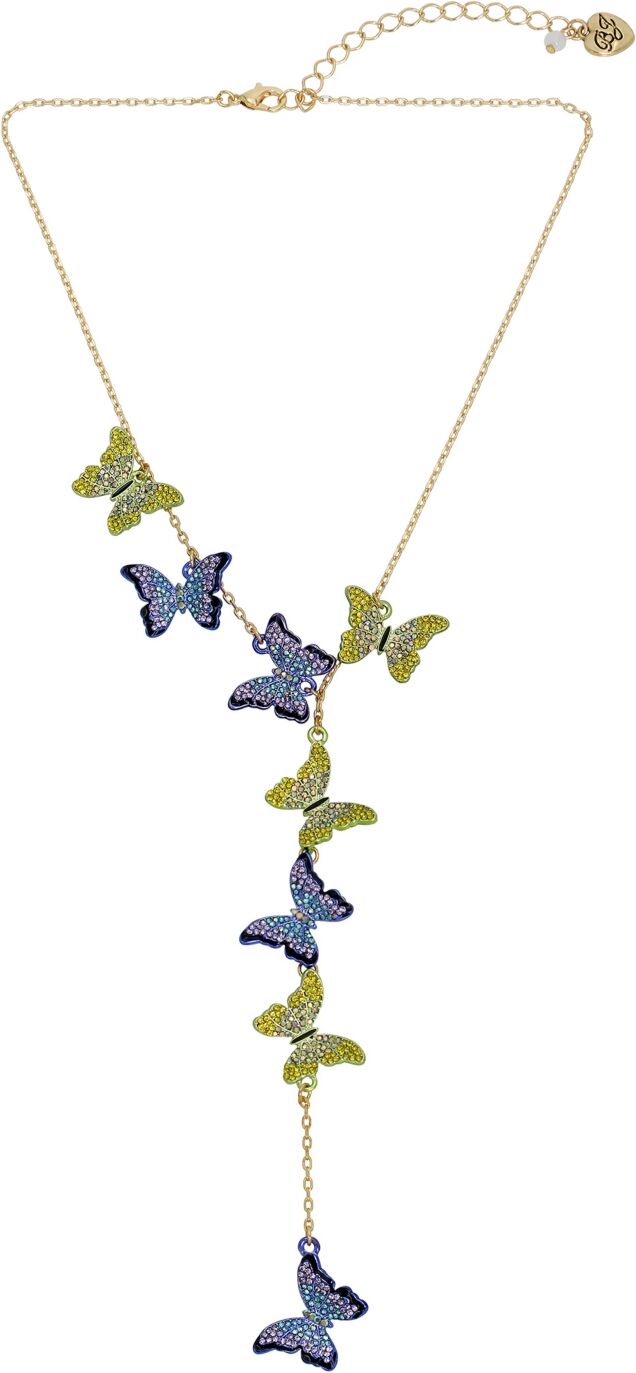 Betsey Johnson Faux Stone Butterfly Y Necklace - Multi, Gold