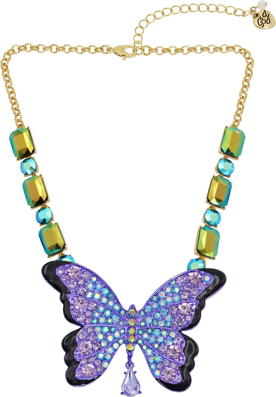 Betsey Johnson Faux Stone Butterfly Pendant Necklace - Purple, Gold