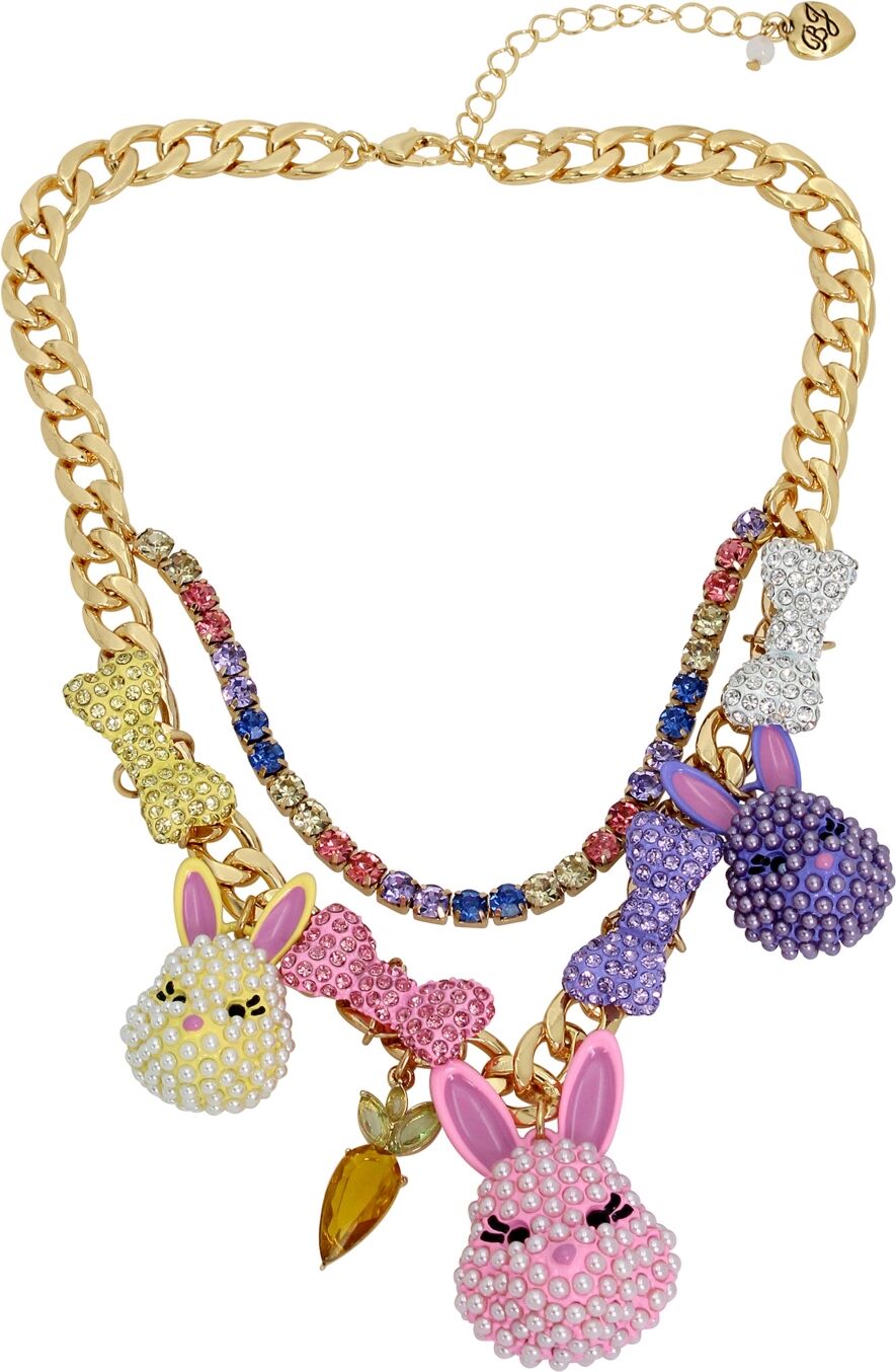 Betsey Johnson Faux Stone Bunny Bib Necklace - Multi, Gold