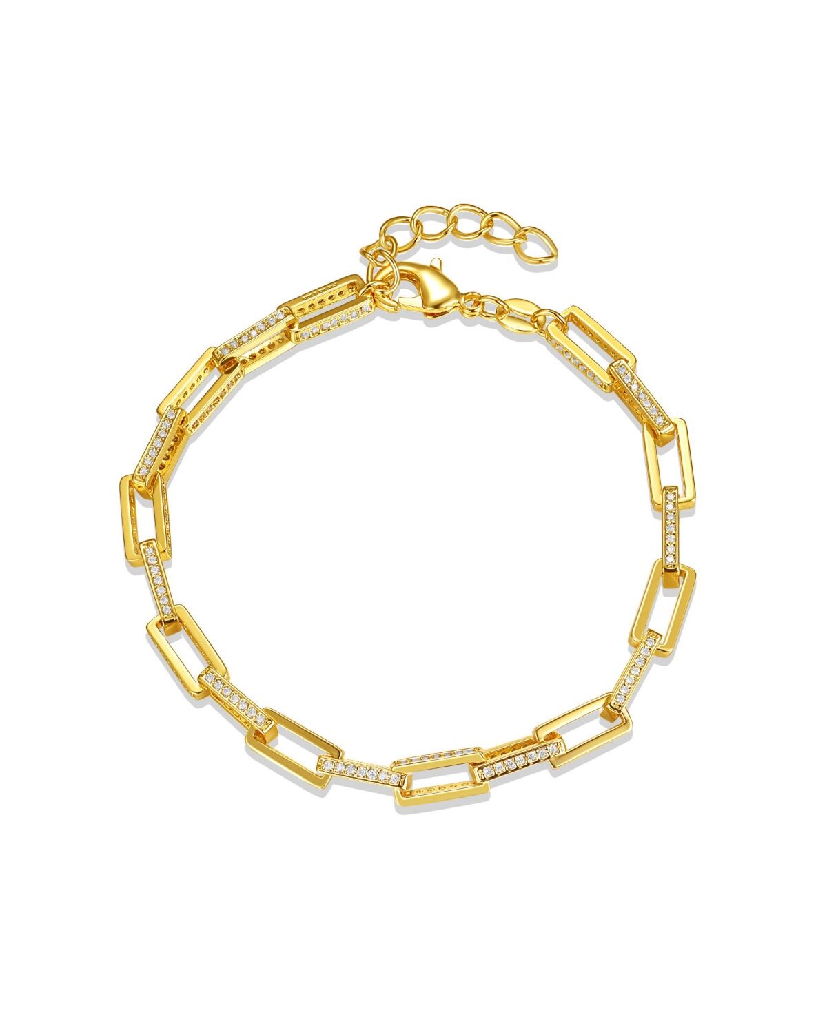 Rachel Glauber 14k Gold Plated with Cubic Zirconia Rectangular Cable Link Adjustable Bracelet - Gold