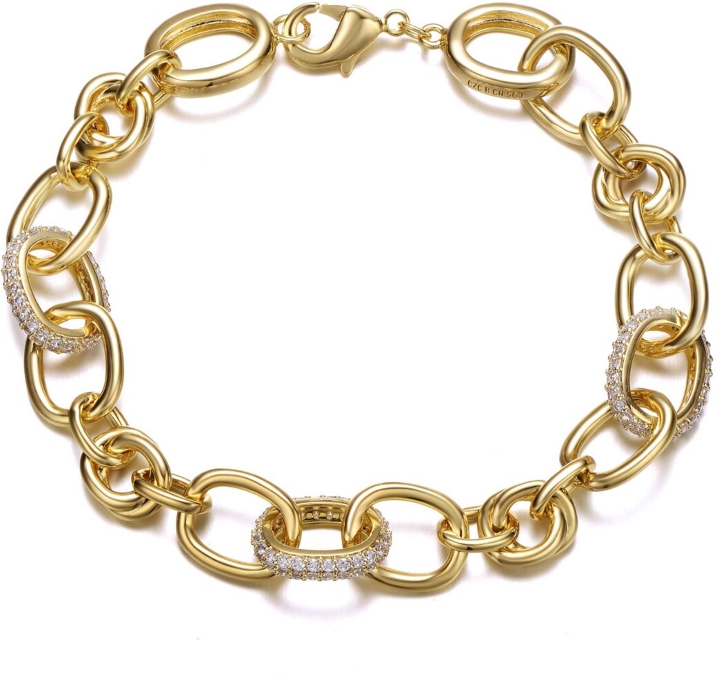 Rachel Glauber 14k Yellow Gold Plated with Cubic Zirconia Tubular Cable Link Love Knot Bracelet. - Gold