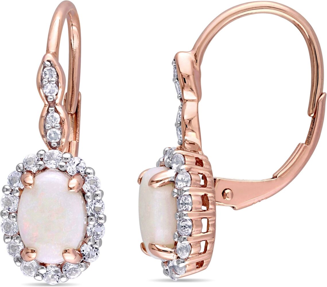 Macy's Opal (7/8 ct. t.w.), White Topaz (7/8ct. t.w.) and Diamond Accent Vintage Halo Earrings in 14k Rose Gold - Opal