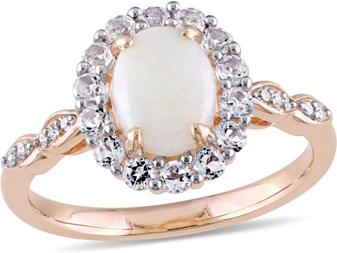 Macy's Opal (7/8 ct. t.w.), White Topaz (5/8 ct. t.w.) and Diamond Accent Vintage Halo Ring in 14k Rose Gold - Opal