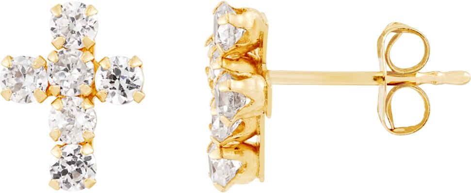 Macy's Cubic Zirconia Cross Button Earrings in 14K Gold - Gold