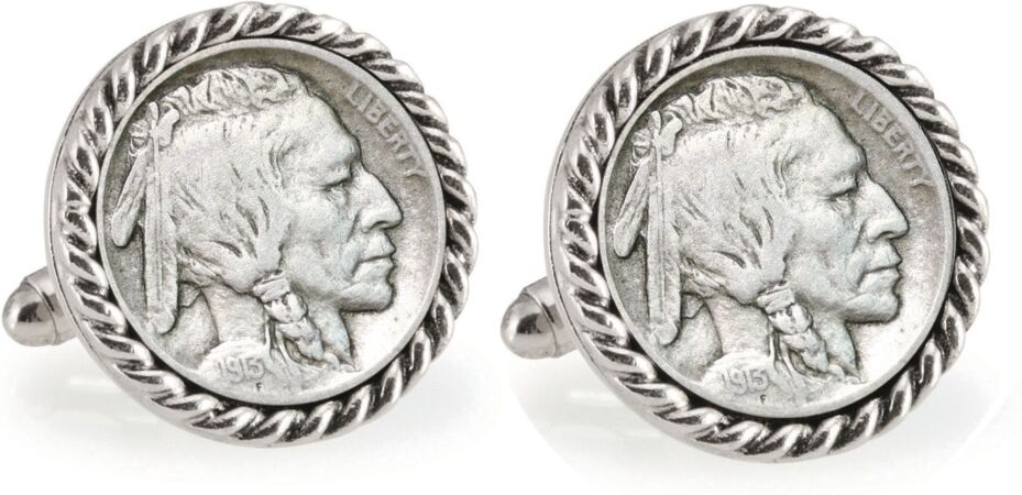 American Coin Treasures 1913 First-Year-Of-Issue Buffalo Nickel Rope Bezel Coin Cuff Links - Silver