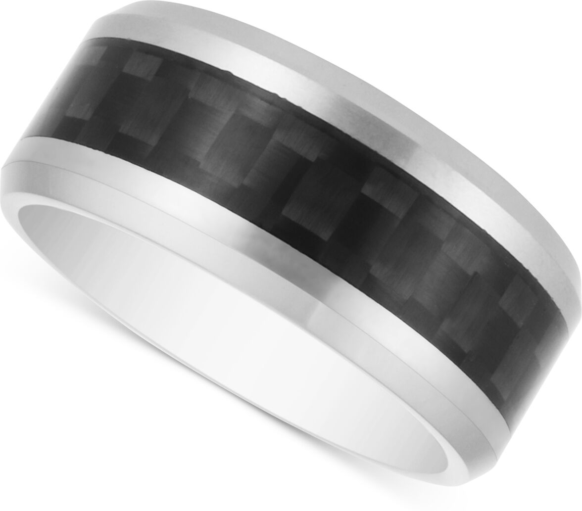 Macy's Men's Woven-Look Band in Carbon Fiber & Tantalum - Black Carbon