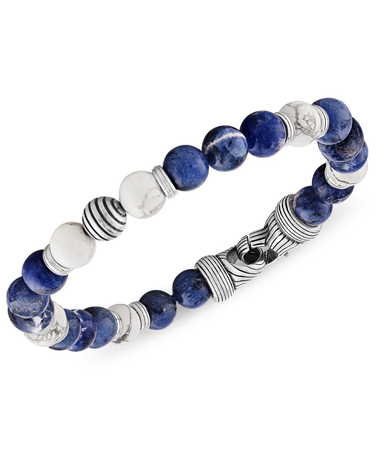 Esquire Men's Jewelry Sodalite & Howlite Bead Bracelet in Sterling Silver, Created for Macy's - Sterling Silver