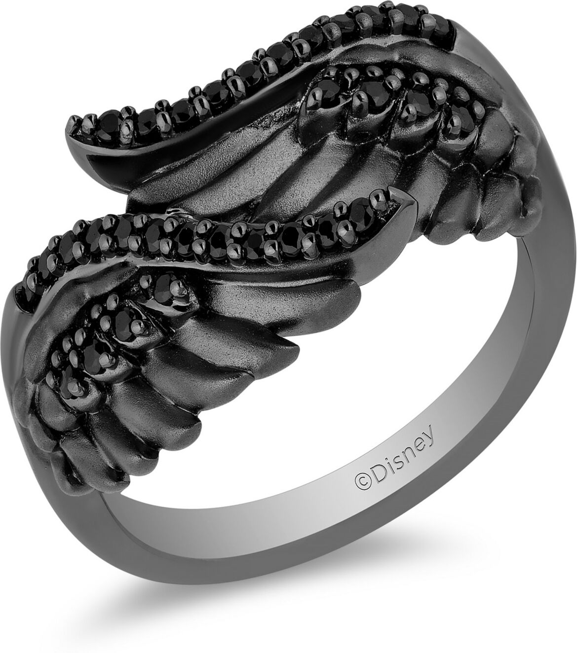 Disney Enchanted Disney Fine Jewelry Black Diamond Maleficent Wing Ring (1/4 ct. t.w.) in Sterling Silver & Black Rhodium-Plate - Sterling Silver  Black Rhod