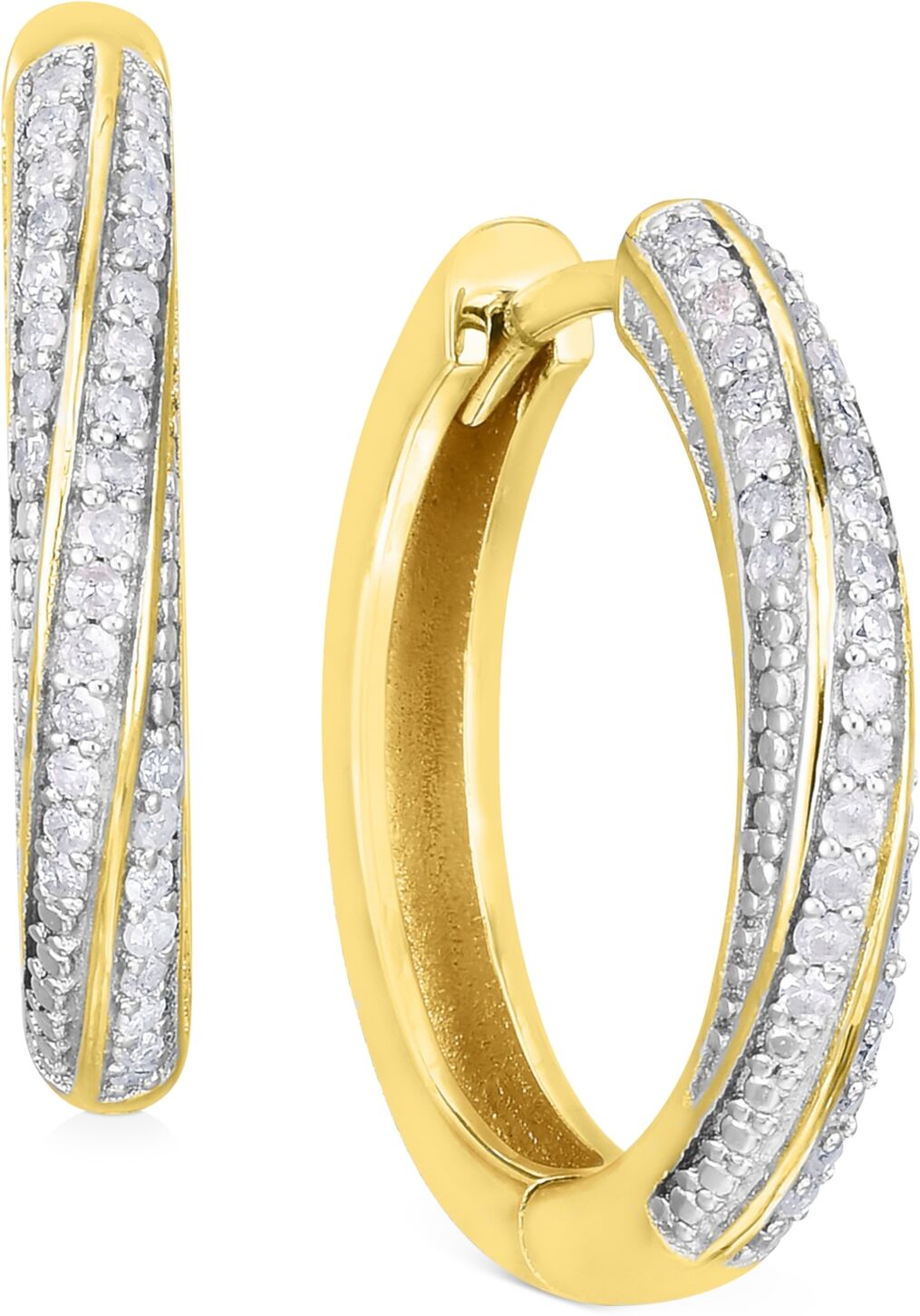 Macy's Diamond Twist Hoop Earrings (1/4 ct. t.w.) In Sterling Silver, 14K Gold-Plated Sterling Silver or 14K Rose Gold-Plated Sterling Silver - Gold-Plated S