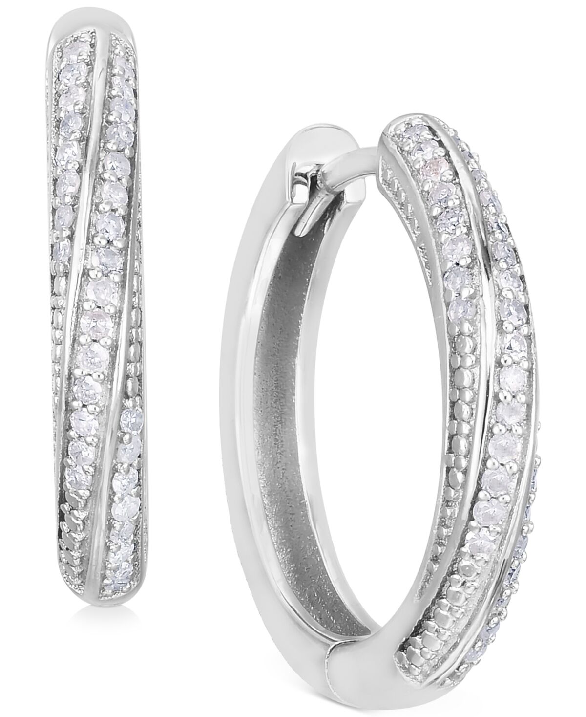 Macy's Diamond Twist Hoop Earrings (1/4 ct. t.w.) In Sterling Silver, 14K Gold-Plated Sterling Silver or 14K Rose Gold-Plated Sterling Silver - Sterling Silv