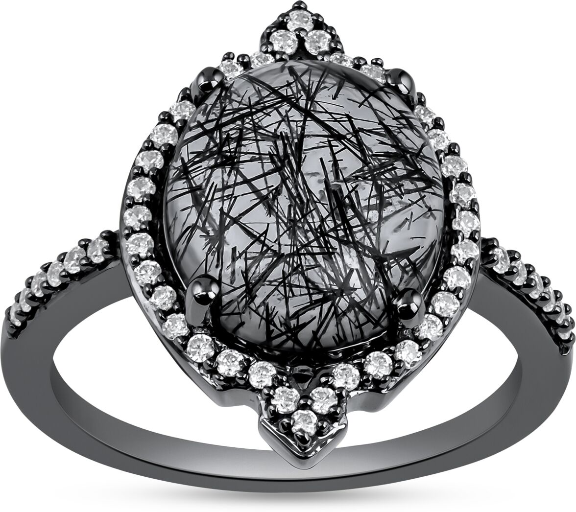 Disney Enchanted Disney Fine Jewelry Rutile Quartz (3-3/4 ct. t.w.) & Diamond (1/4 ct. t.w.) Maleficent Villains Ring in Black Rhodium-Plated Sterling Silver