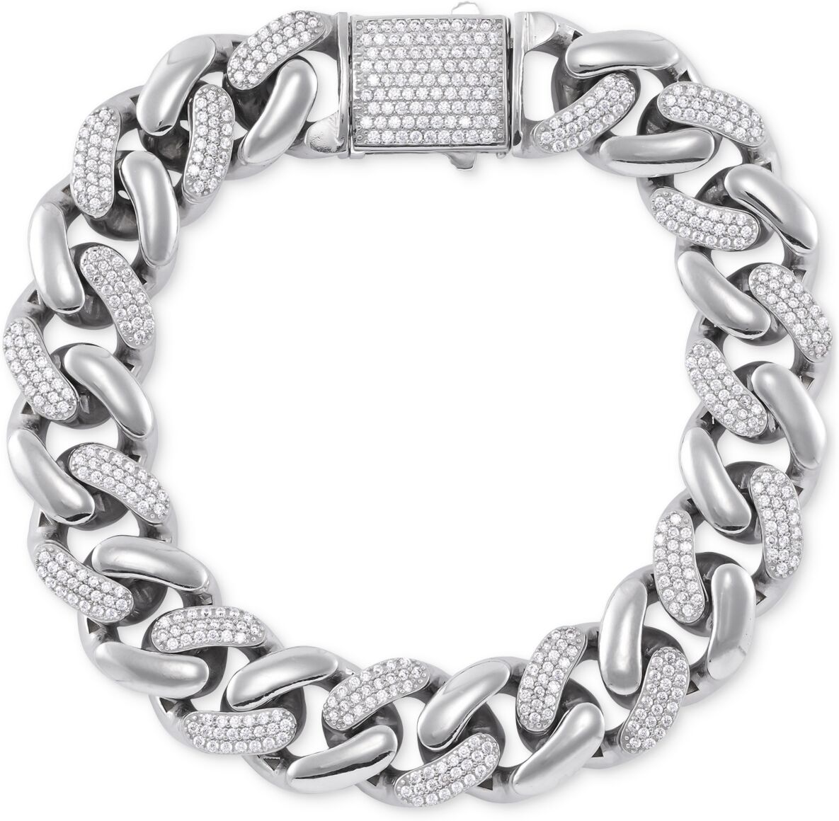 Macy's Men's Cubic Zirconia Pave Curb Link Chain Bracelet in Sterling Silver - Sterling Silver