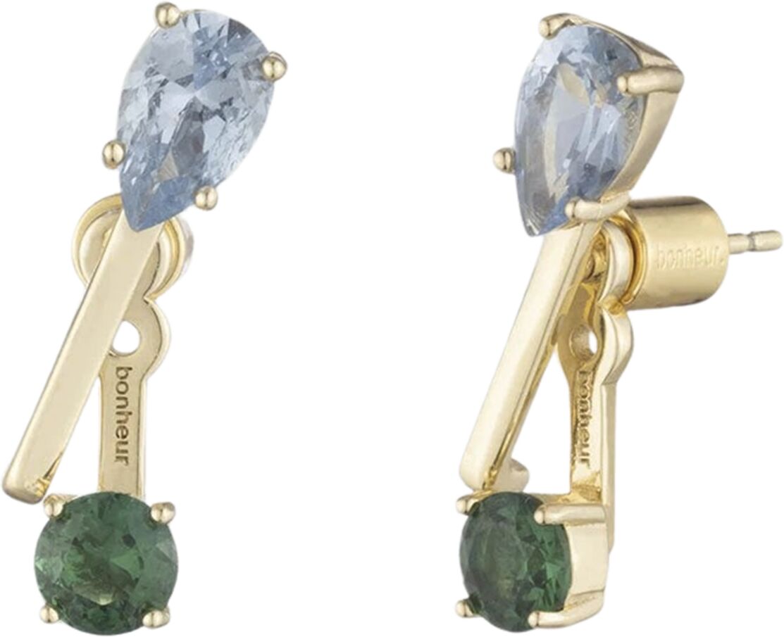 Bonheur Jewelry Felicity Green Crystal Ear Jacket Earrings - Karat Gold Plated Brass