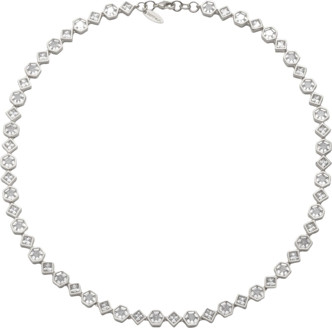 Bonheur Jewelry Milou Bezel Set Crystal Necklace - Rhodium Plated Brass