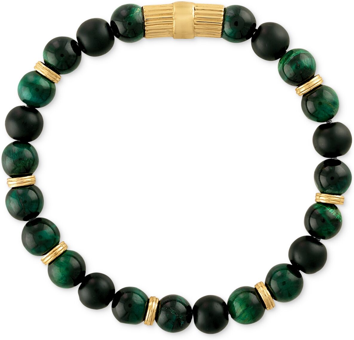 Esquire Men's Jewelry Multicolor Tiger Eye Beaded Stretch Bracelet in 14k Gold-Plated Sterling Silver (Also in Green Tiger Eye), Created for Macy's -