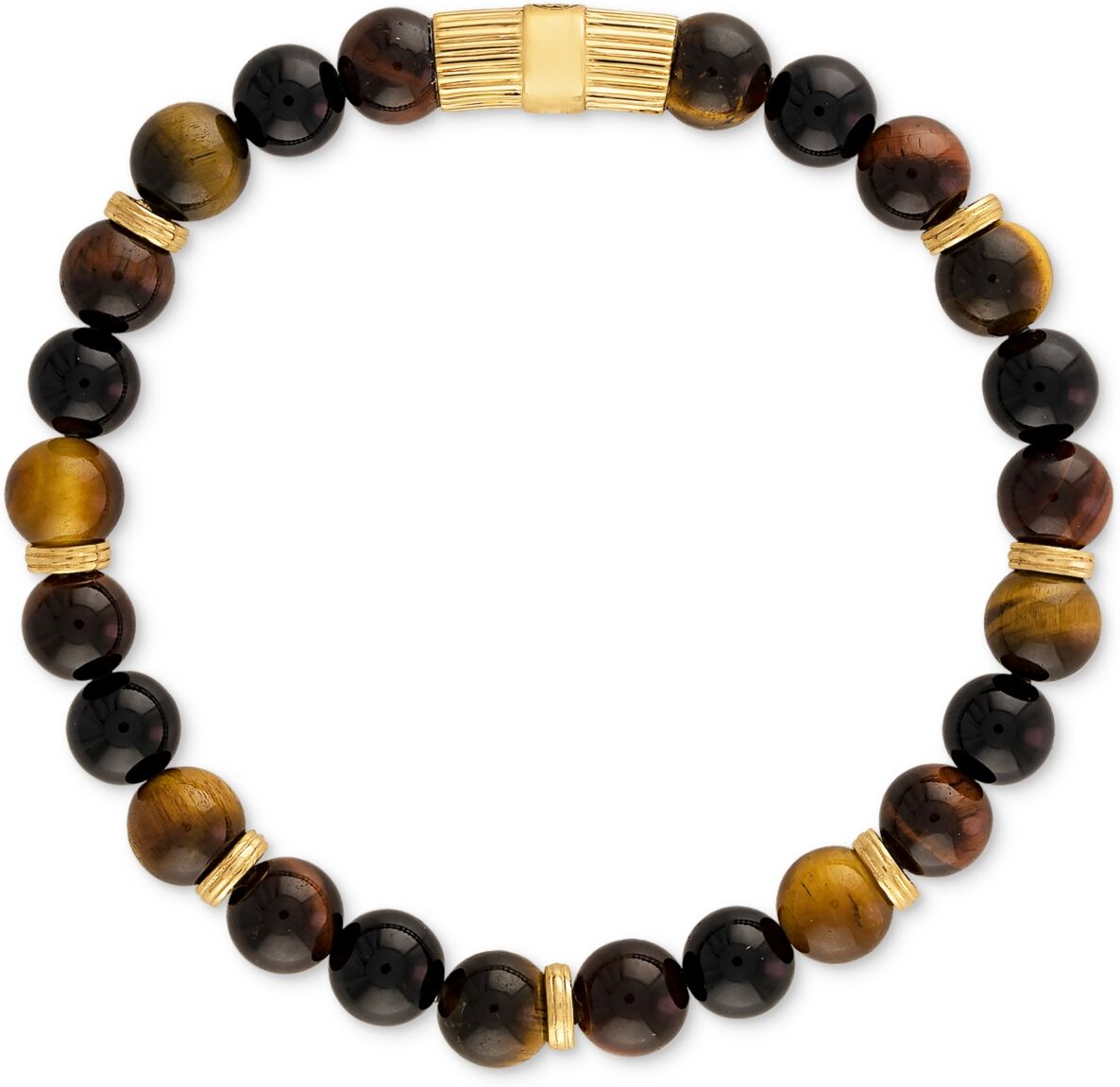 Esquire Men's Jewelry Multicolor Tiger Eye Beaded Stretch Bracelet in 14k Gold-Plated Sterling Silver (Also in Green Tiger Eye), Created for Macy's -