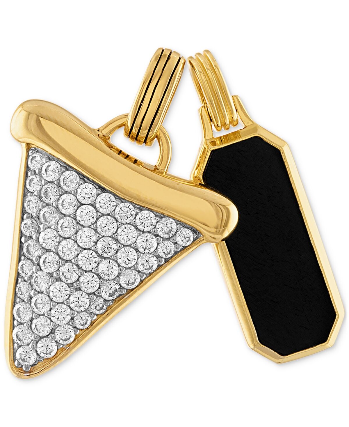 Esquire Men's Jewelry 2-Pc. Set Onyx Dog Tag & Cubic Zirconia Pave Shark Tooth Amulet Pendants in 14k Gold-Plated Sterling Silver, Created for Macy's