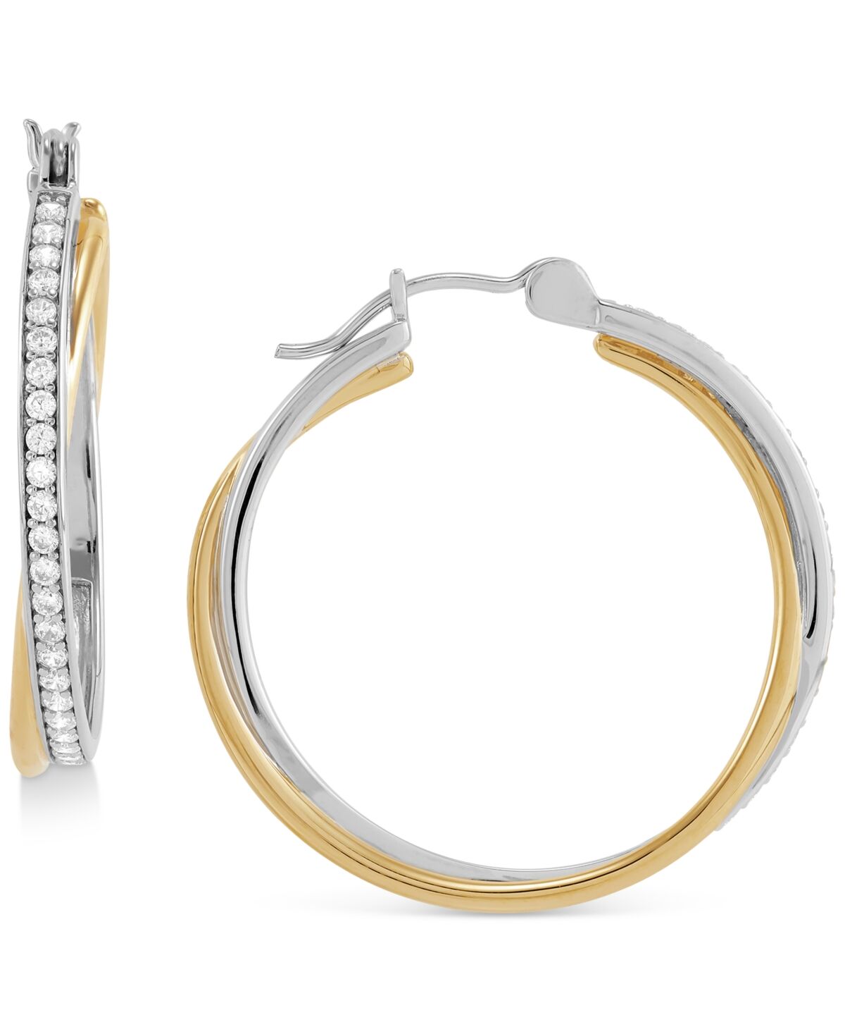 Macy's Cubic Zirconia Twist Medium Hoop Earrings in Sterling Silver & 14k Gold-Plate, 1.25