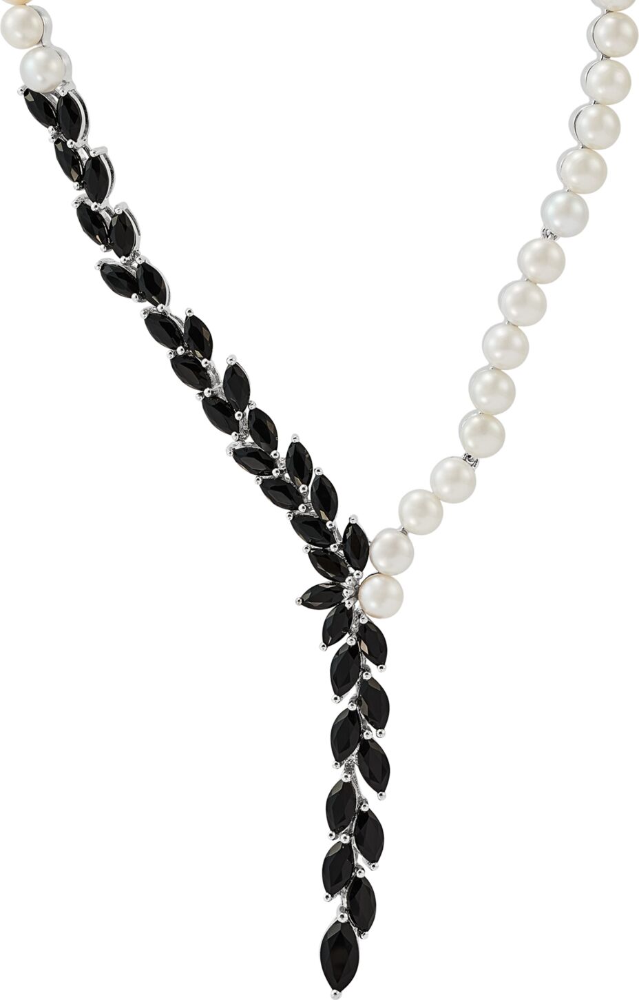 Macy's Cultured Freshwater Button Pearl (5-6mm) & Onyx Marquise 18