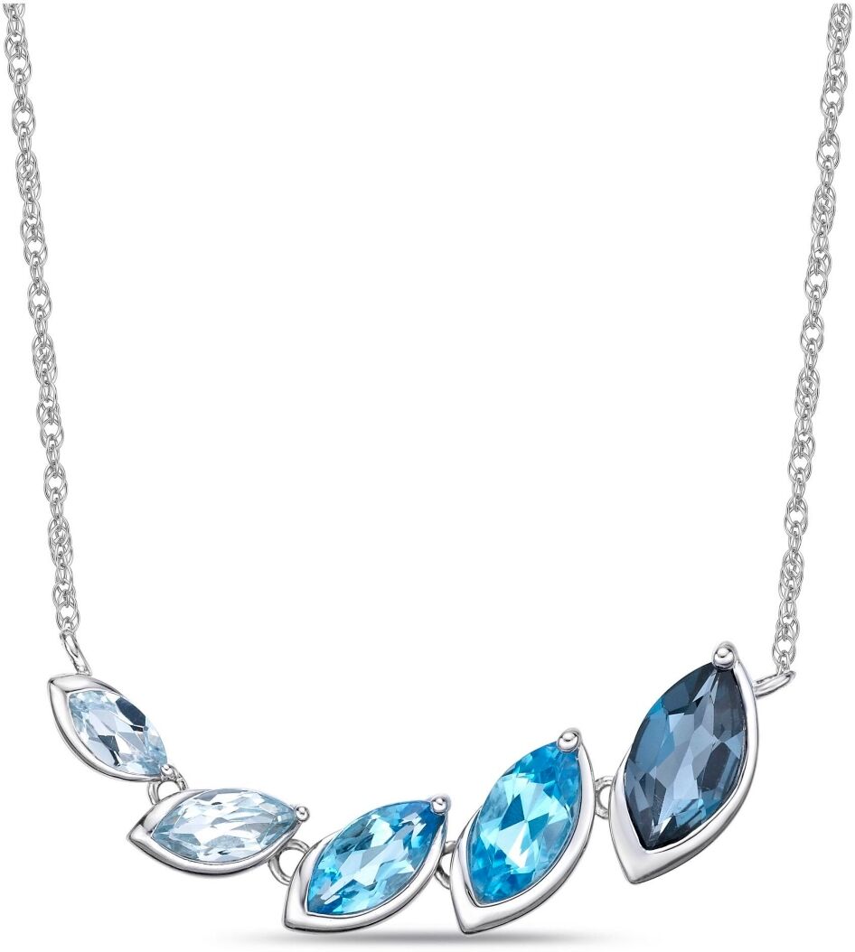 Macy's Sterling Silver Elegant Ombre Blue Topaz Marquise Bezel Set East West Pendant Featuring Sky, Swiss and London Blues Necklace - Blue Topaz