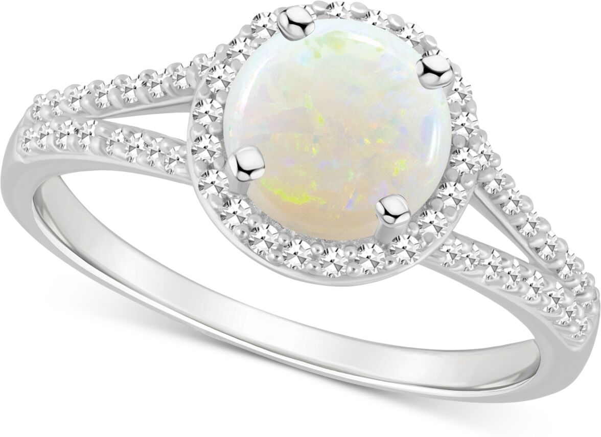 Macy's Opal (3/4 ct. t.w.) & Diamond (1/4 ct. t.w.) Halo Split Shank Ring in Sterling Silver - OPAL