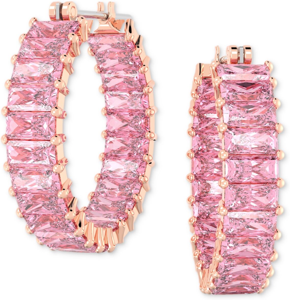 Swarovski 14k Rose Gold-Plated Small Pink Baguette Cubic Zirconia Hoop Earrings, 0.87