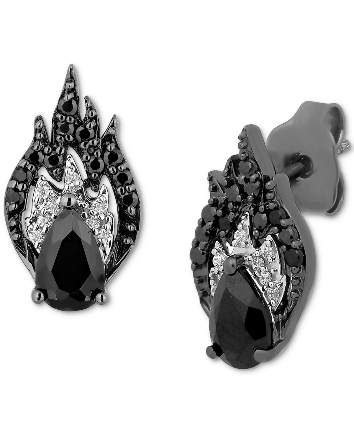 Disney Enchanted Disney Fine Jewelry Onyx & Black & White Diamond (1/5 ct. t.w.) Villains Maleficent Stud Earrings in Black Rhodium Plated Sterling Silver -
