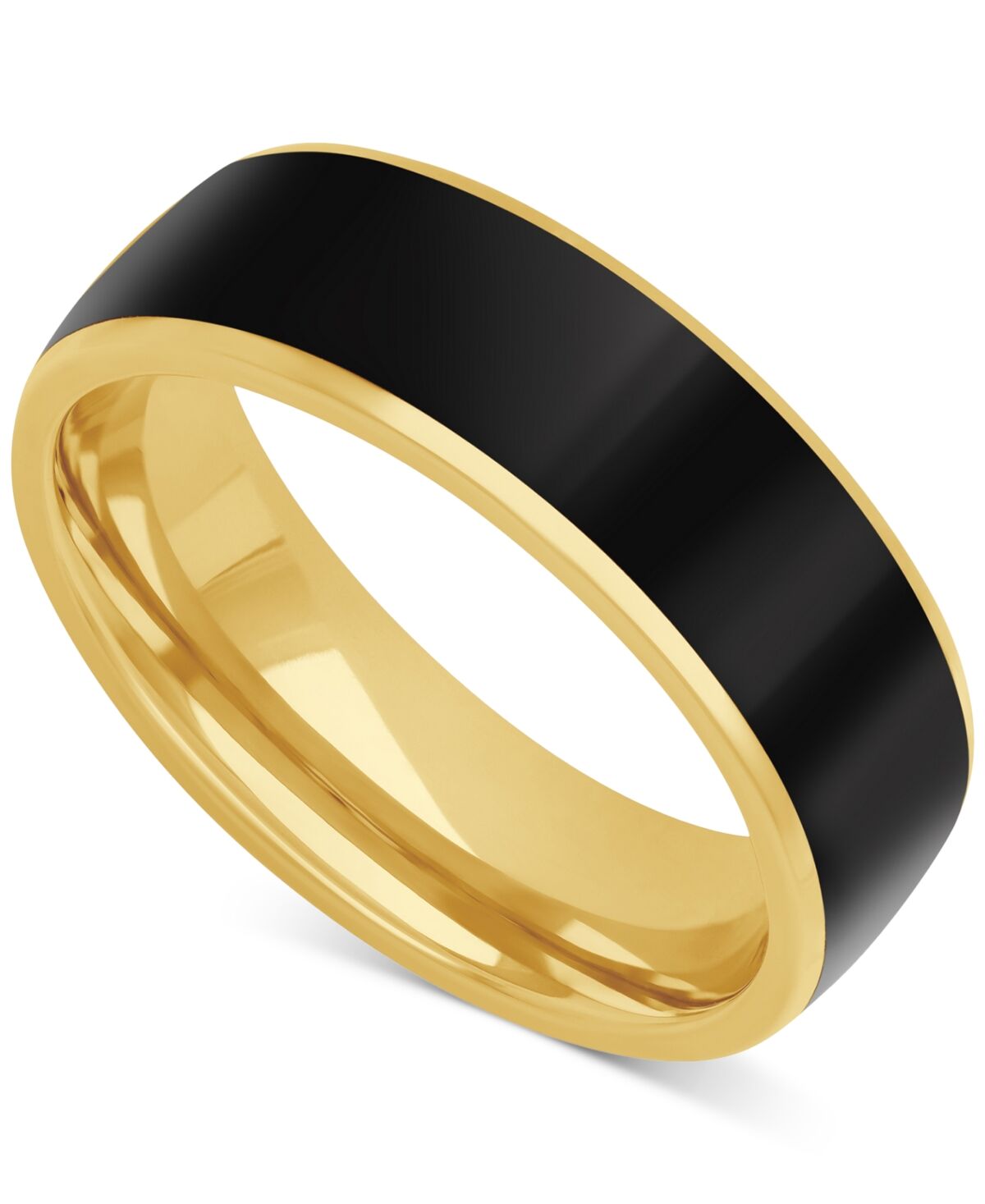 Macy's Men's Black Ceramic Inlay Low Dome Band in 18k Yellow Gold-Plated Sterling Silver - Black