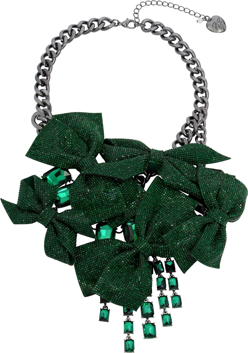 Betsey Johnson Faux Stone Pave Bow Bib Necklace - Emerald, Hematite