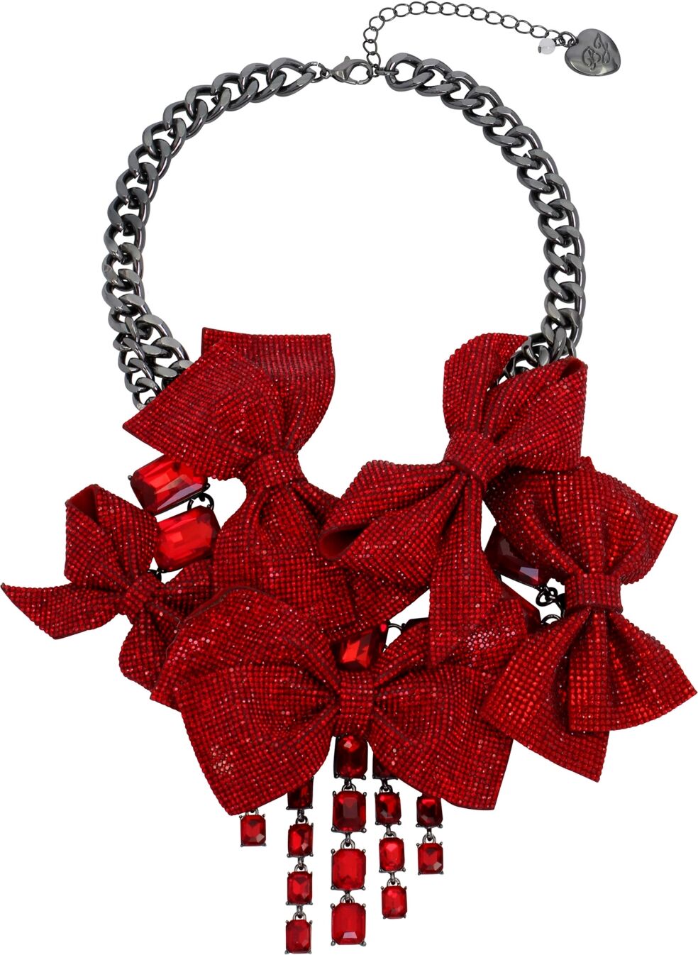 Betsey Johnson Faux Stone Pave Bow Bib Necklace - Red, Hematite