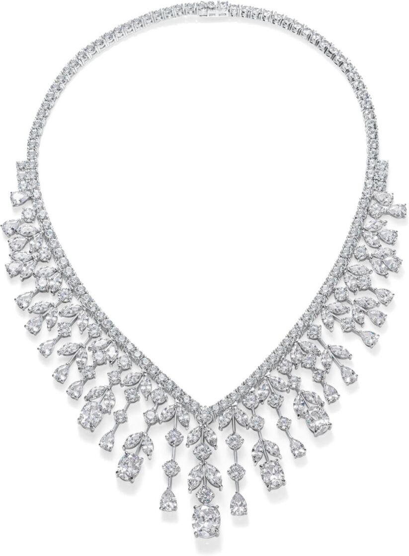 Bling Jewelry Art Deco Style Design Bridal Jewelry Multi Teardrop Aaa Cz Statement Spray Bib Collar Necklace For Women - Silver d