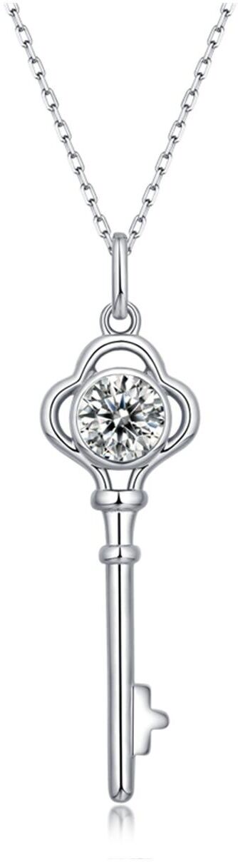 Stella Valentino Sterling Silver White Gold Plated with 1ctw Lab Created Moissanite Vintage inspired Skeleton Key Pendant Necklace - Silver