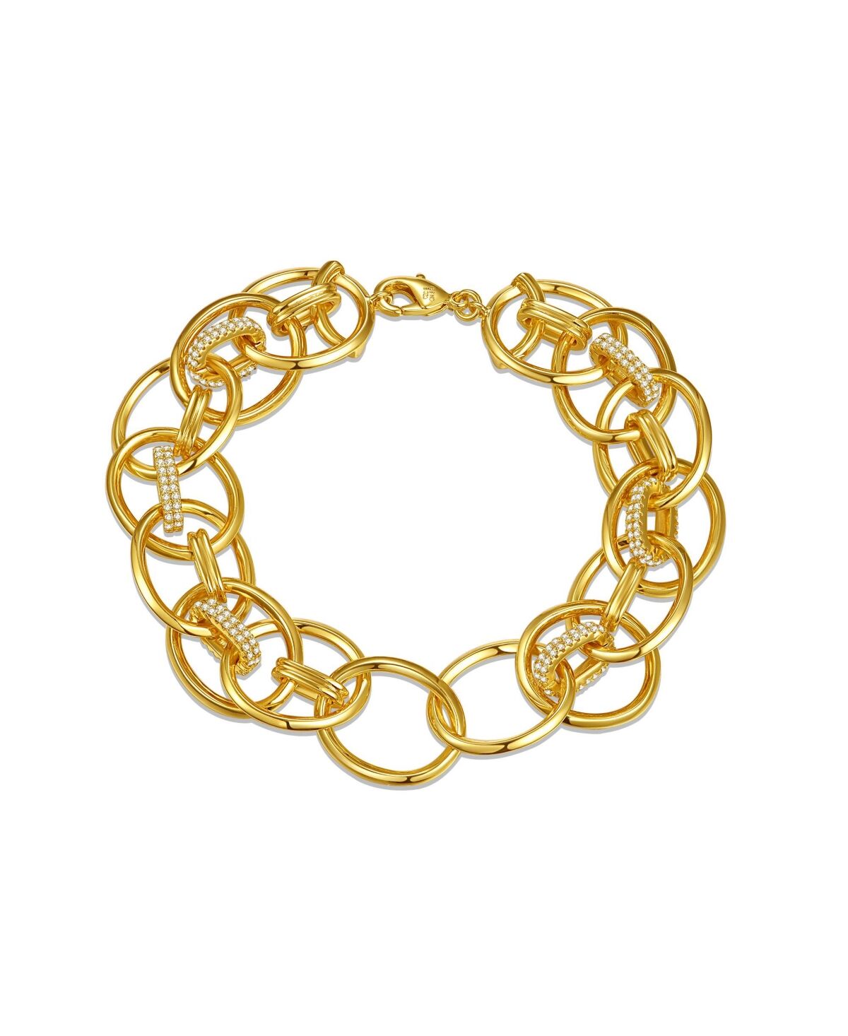 Rachel Glauber Teen's Yellow Gold Plated with Cubic Zirconia Double Entwined Cable Chain Bracelet - Gold
