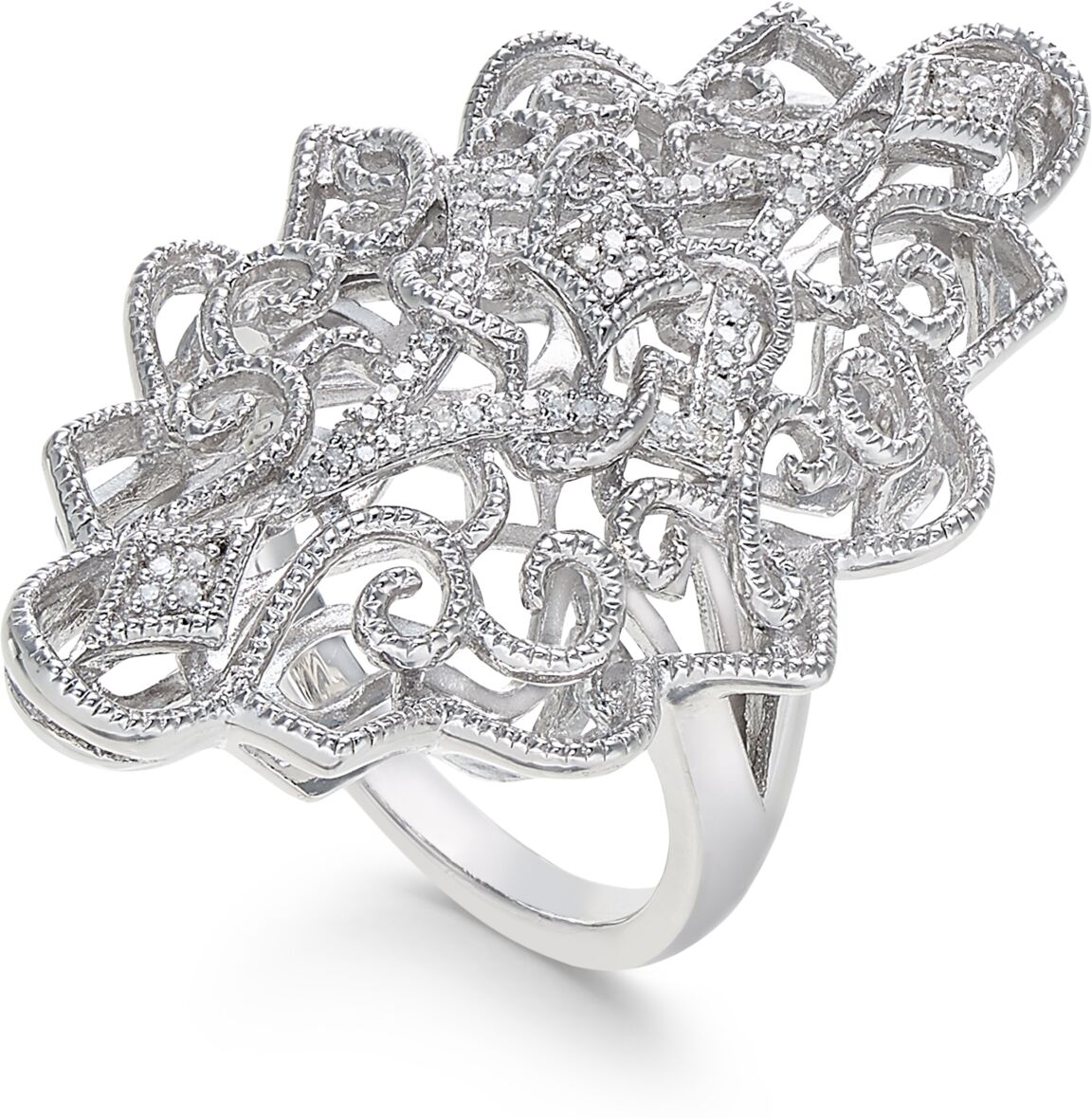 Macy's Diamond Filigree Statement Ring (1/10 ct. t.w.) in Sterling Silver - Sterling Silver