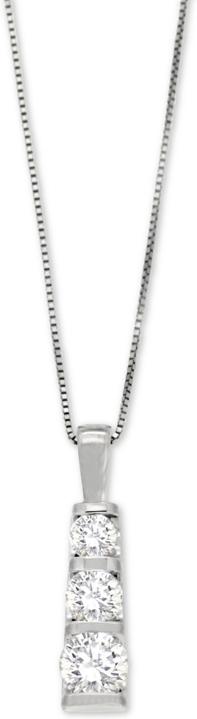 Macy's Diamond Three-Stone Linear Pendant Necklace (3/4 ct. t.w.) in 14k White Gold or 14k Yellow Gold - White Gold