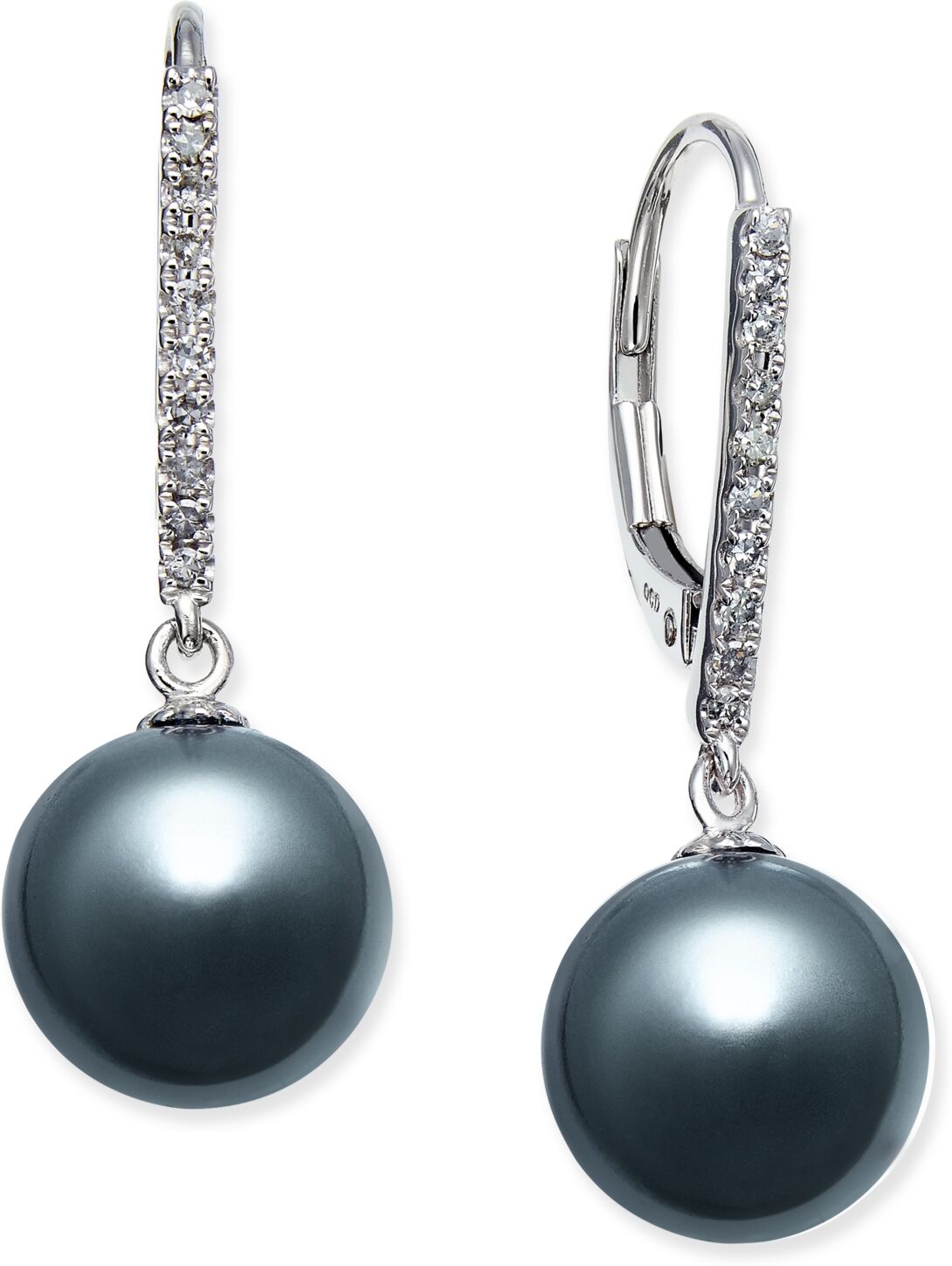 Macy's Cultured Tahitian Pearl (9mm) and Diamond (1/10 ct. t.w.) Drop Earrings in 14k White Gold - White Gold