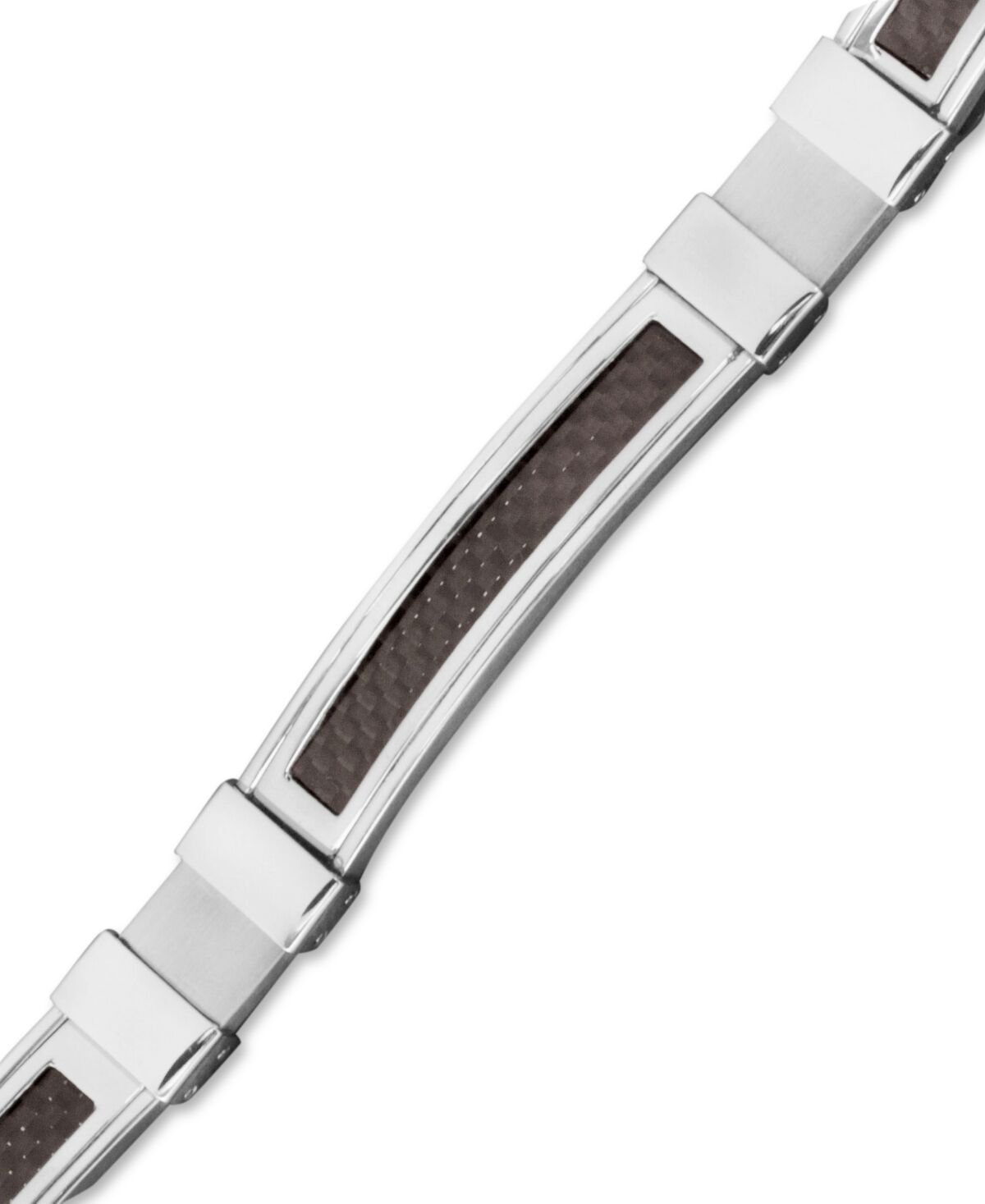 Macy's Men's Stainless Steel and Black Carbon Fiber Bracelet, Rectangle Link