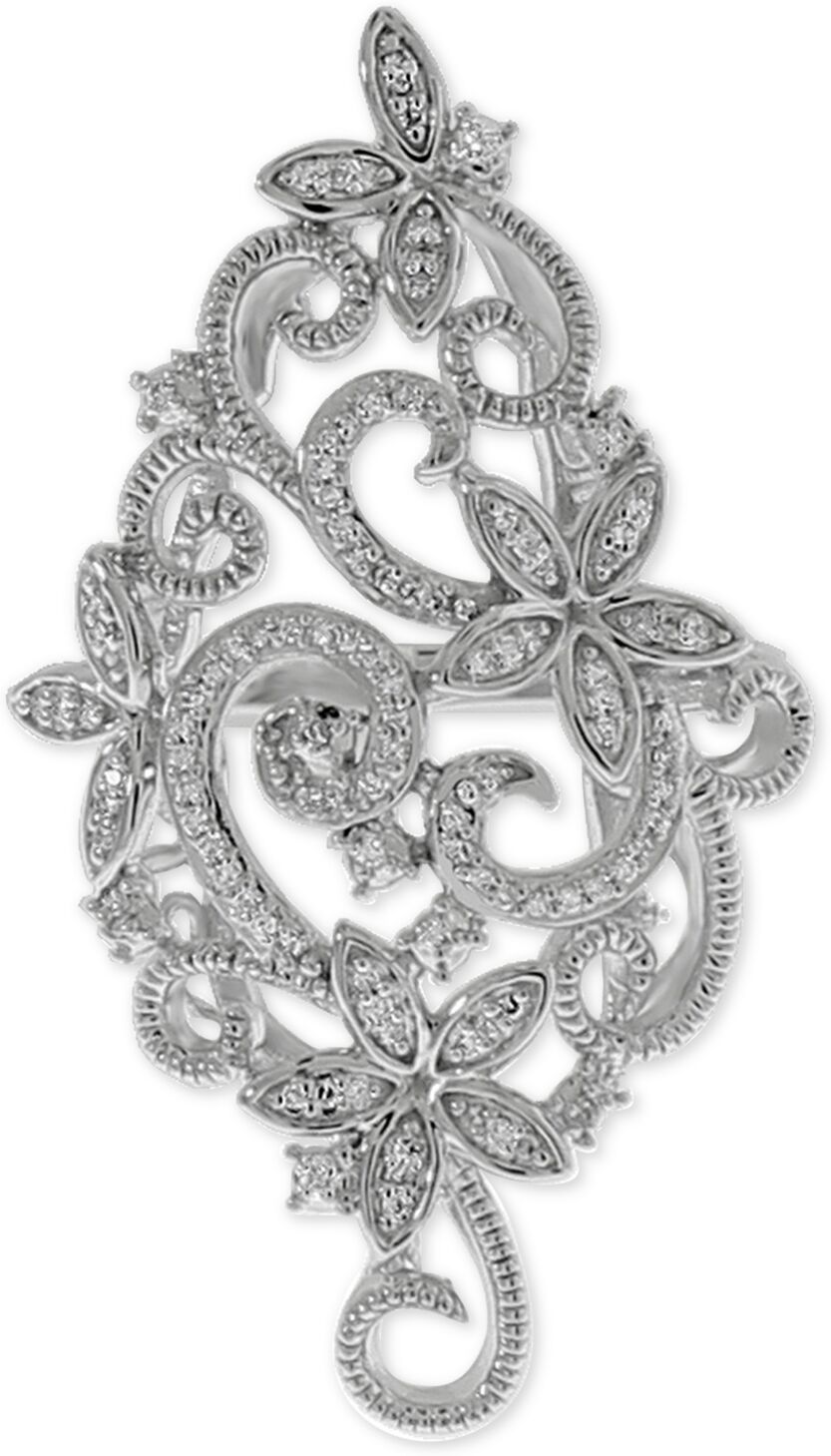 Macy's Diamond Openwork Vintage-Look Swirl Ring (1/6 ct. t.w.) in Sterling Silver - Sterling Silver