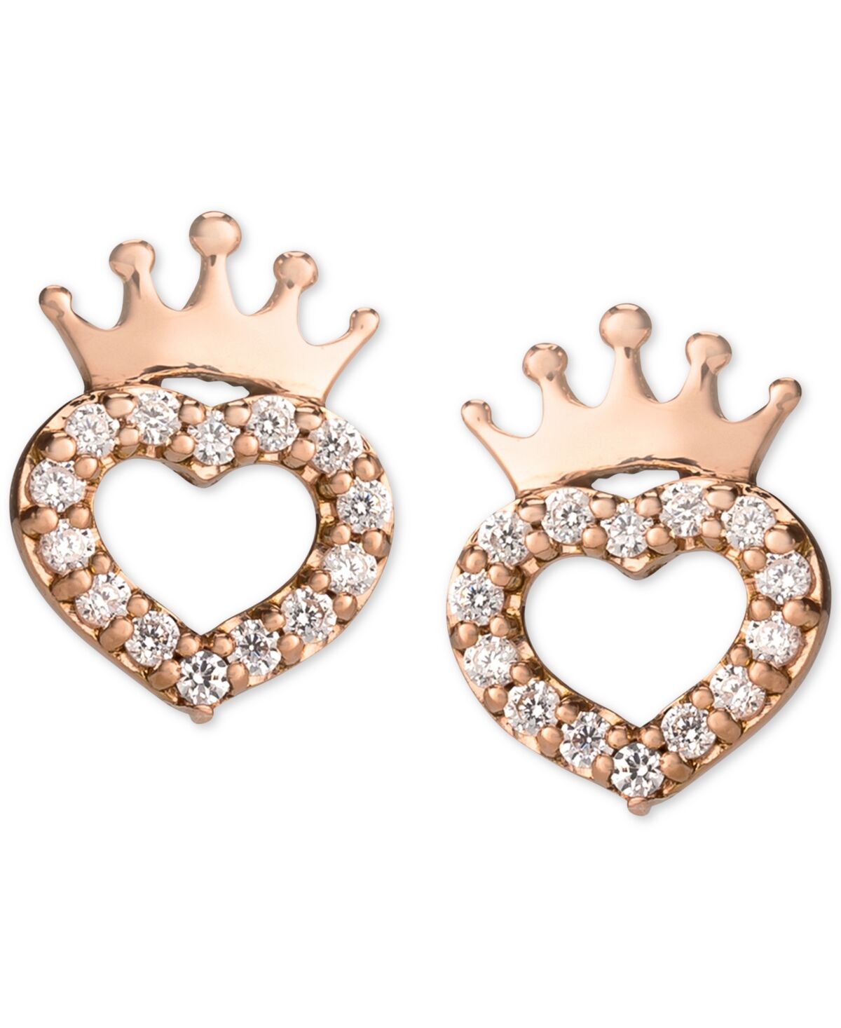 Disney Children's Cubic Zirconia Heart & Crown Stud Earrings in 14k Rose Gold - Rose Gold