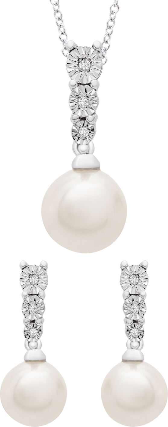 Macy's Cultured Freshwater Pearl (6-7mm) and Diamond (1/20 ct. t.w.) Box Set (Pendant & Earrings) in Sterling Silver - Sterling Silver