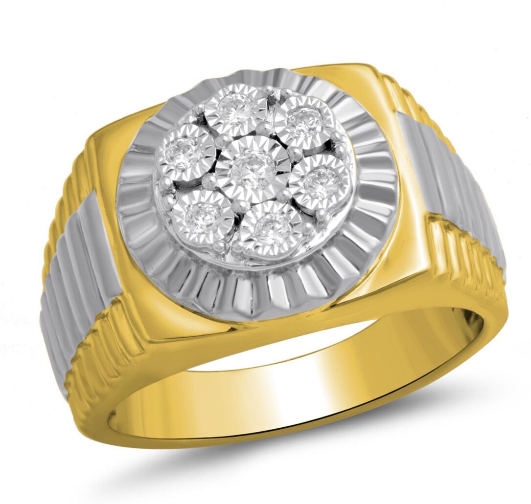 Macy's Men's Diamond Two-Tone Cluster Ring (1/5 ct. t.w.) 18k Gold-Plate - Gold Over Silver